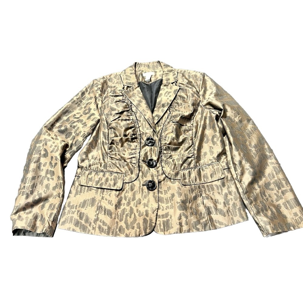 Chico's Jacket Women's Size 1 Brown Lady Leopard Layla Sexy Coquette Ruffle‎